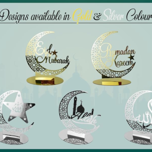 Gold Mirror Acrylic Eid Mubarak Table Decor Stand, Hollow Cut Crescent Star Eid Desktop Ornament, Islamic Festival Moon Tabletop Sign OEM ODM Factory Wholesale
