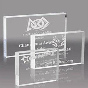 3D Laser Engraved Clear Acrylic Block Award Plaque, Custom Logo Text Trophy Recognition Plaque for Sports Business Event OEM ODM Factory Wholesale