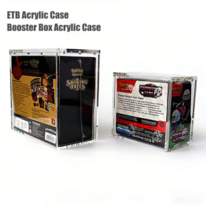 Stackable Side Magnet Acrylic Pokemon Booster & ETB Box Protector, Clear Anti-Fade TCG Trading Card Game Box Storage Display Case Custom Logo Bulk Supply