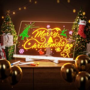 RGB LED Edge Lit Erasable Clear Acrylic Message Board Stand, Dry Wipe DIY Fluorescent Drawing Sign, Reusable Glow Table Decor for Christmas Holiday OEM ODM Factory Wholesale