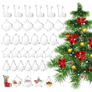 Multi-Shape Blank Acrylic Christmas Ornament Blanks, Sock/Bauble/Bell/Star/Tree DIY Custom Print Xmas Hanging Decor Custom Logo Supply