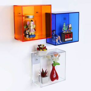 Wall Mount Colored Edge Acrylic Figure Display Box, No Drill Self-Adhesive Blind Box Storage Cube, Transparent Wall Hanging Mini Figurine Organizer Factory Wholesale