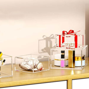 Thick Clear Acrylic Makeup Storage Cube With Removable Lid, Dustproof Covered Cosmetic Organizer Box, Large Capacity Vanity Skincare Display Case Factory Wholesale