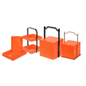 Orange Printed Pattern Acrylic Gift Box & 2-Tier Serving Tray Set, Detachable Metal Handle Square Luxury Snack Storage Caddy, Holiday Mooncake Pastry Gift Container Factory Wholesale