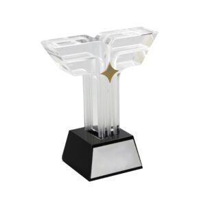 Y Shape Double Wing Clear Acrylic Trophy, Four-Pointed Gold Star Accent Freestanding Award Plaque, Custom Laser Engraved Rising Star New Talent Recognition Cup Factory Wholesale