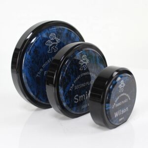 Round Blue Marble Grain Black Rim Acrylic Award Plaque 3 Sizes Set, Custom Laser Engraved 1st 2nd 3rd Place Competition Trophy, Freestanding Circular Event Commemorative Medal Factory Wholesale