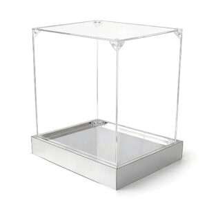 Square Clear Acrylic Display Box With Mirror Silver Base, Open Top Dustproof Figurine Pop Mart Collectible Storage Case For Hobby Wholesale