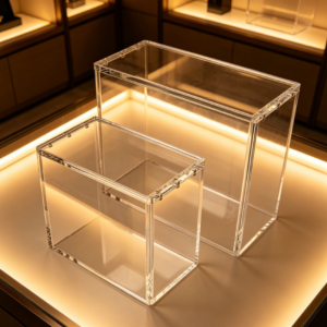 Stackable Hidden Side Magnet Acrylic Pokemon Standard Booster Box Protector, Full Clear Anti-Fade Trading Card Game Box Storage Display Case Custom Logo Bulk Supply