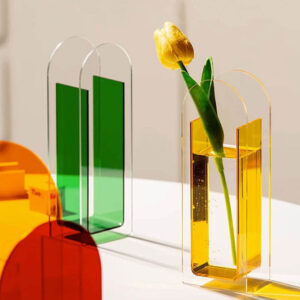 U-Shaped Arch Two-Part Acrylic Flower Vase, Dual Color Block Translucent Lucite Floral Holder For Home Cafe Wedding Table Decor Custom Tint Bulk Supply