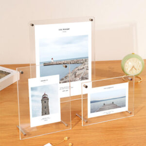 All Clear Acrylic Floating Table Frame With Stainless Steel Peg Stand, Burr-Free Double Panel Photo Display For Landscape Travel Poster Custom Size Bulk Supply