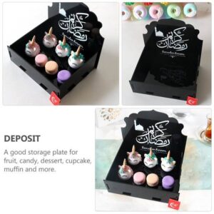 Black Mirror Acrylic Ramadan Dessert Display Tray, Ramadan Kareem Arabic Calligraphy Cupcake Stand, Eid Mubarak Pastry Fruit Serving Platter OEM ODM Wholesale