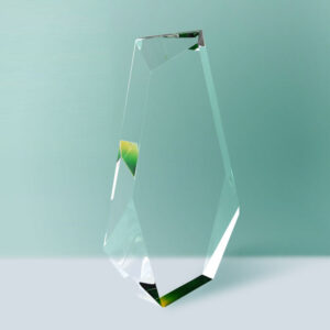 Multi-Bevel Cut Clear Crystal Acrylic Award Plaque, Green Yellow Color Corner Accent Freestanding Commemorative Trophy, Custom Laser Engraved Business Recognition Display Plate Factory Wholesale