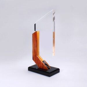 Spliced Solid Wood Bevel Clear Crystal Acrylic Trophy, Black Base Freestanding Business Honor Plaque, Custom Laser Engraved Annual Achievement Commemorative Award Factory Wholesale