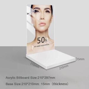 A4 Vertical Lucite Table Top Billboard Stand, 15mm Thick White Square Base Freestanding Promotion Sign Holder Custom Makeup Discount Poster Printing Bulk Supply