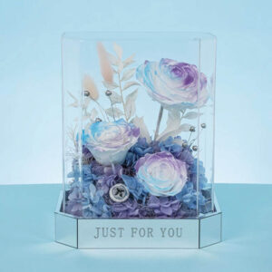 Square Clear Acrylic Shadow Box Gift Box, Mirror Stainless Steel Base Preserved Flower Teddy Bear Display Case, Custom Engraved Text Dustproof Floral Gift Storage Box For Valentine Birthday Wholesale