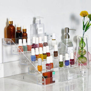 Sloped Multi-Layer Lucite Nail Polish Display Holder, Heavy Clear Acrylic Wall Mount Nail Color Organizer For Beauty Salon Vanity Shooting Prop Bulk Supply