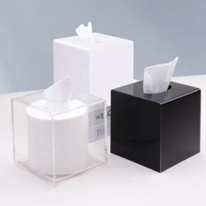 Square Acrylic Tissue Box With Round Cutout Lid, 3 Color Black White Clear Cube Napkin Holder, Minimalist Desktop Facial Tissue Dispenser For Home Hotel Salon Factory Wholesale