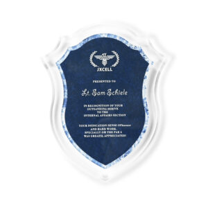 Custom UV Print Shield Acrylic Recognition Plaque, Thick Clear Lucite Police Military Service Award For Outstanding Dedication Commemorative Gift Bulk Supply