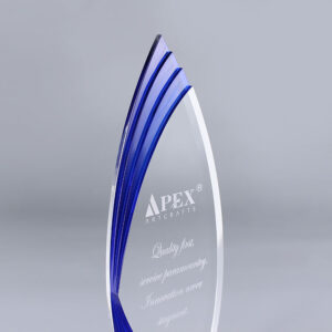 Gradient Blue Sail Leaf Crystal Acrylic Trophy, Freestanding Curved Wave Award Plaque, Custom Laser Engraved Business Annual Innovation Commemorative Cup Factory Wholesale