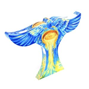 Van Gogh Starry Night Oil Painting Eagle Shaped Acrylic Trophy, Freestanding Spread Wing Flying Bird Art Award Plaque, Custom Laser Engraved Enterprise Growth Breakthrough Commemorative Cup Factory Wholesale