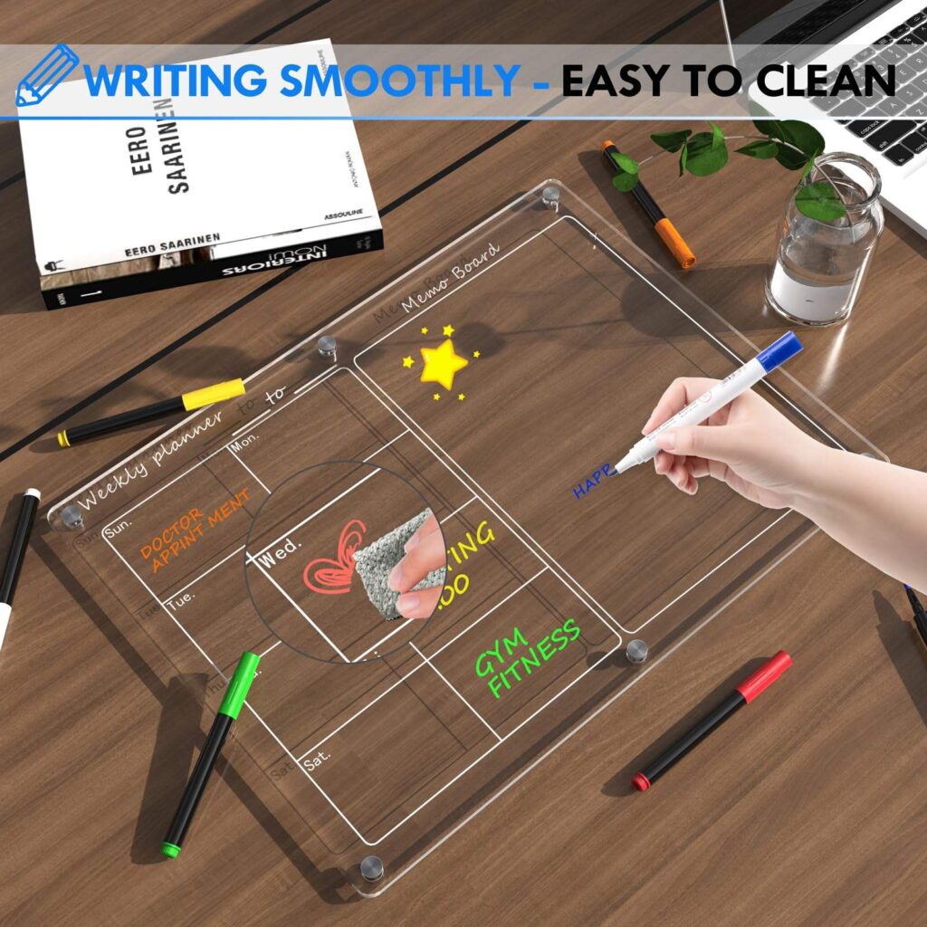 Wall Mount Magnetic Acrylic Weekly Planner Board Full Accessory Set, Double Grid Dry Erase Family Schedule Memo Whiteboard Kit Factory Bulk Wholesale