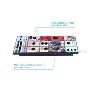 Matte Black Metal Frame Multi-Grid Makeup Display Tray, Interchangeable Acrylic Template Cosmetic Showcase For Beauty Brand Counter Table Decor