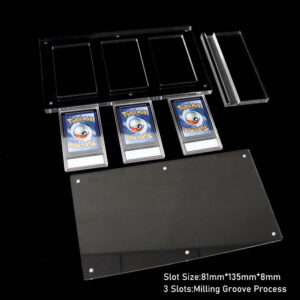 3-Slot UV Block Magnetic Clear Acrylic PSA Graded Card Display Stand, 5mm/15mm Anti-UV Lucite Slab Holder, Dustproof Pokemon Sports Trading Card Collector Showcase For Hobby Shop Wholesale