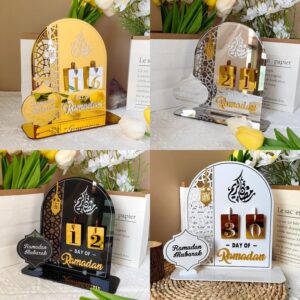 Custom Ramadan Countdown Acrylic Table Sign, Islamic Ramadan Mubarak Desk Decor Stand with Interchangeable Numbers, Eid Home Decoration OEM ODM Factory Wholesale