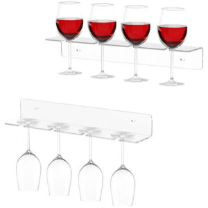 Clear Acrylic Wall Mount Wine Glass Rack, Upside Down Hanging Stemware Holder, Bar Kitchen Wall Champagne Goblet Storage Shelf Factory Wholesale