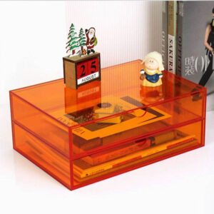 Orange Tint Acrylic Flip Top Drawer Storage Box, Translucent Lucite Desk Document Organizer, Stackable Office Paper Photo File Caddy Factory Wholesale