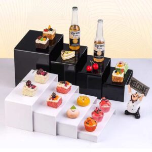 Separable Gloss Black White Acrylic Square Display Blocks, Multi Height Stackable Riser Pedestal For Bakery Party Retail Product Shooting Prop Bulk Supply